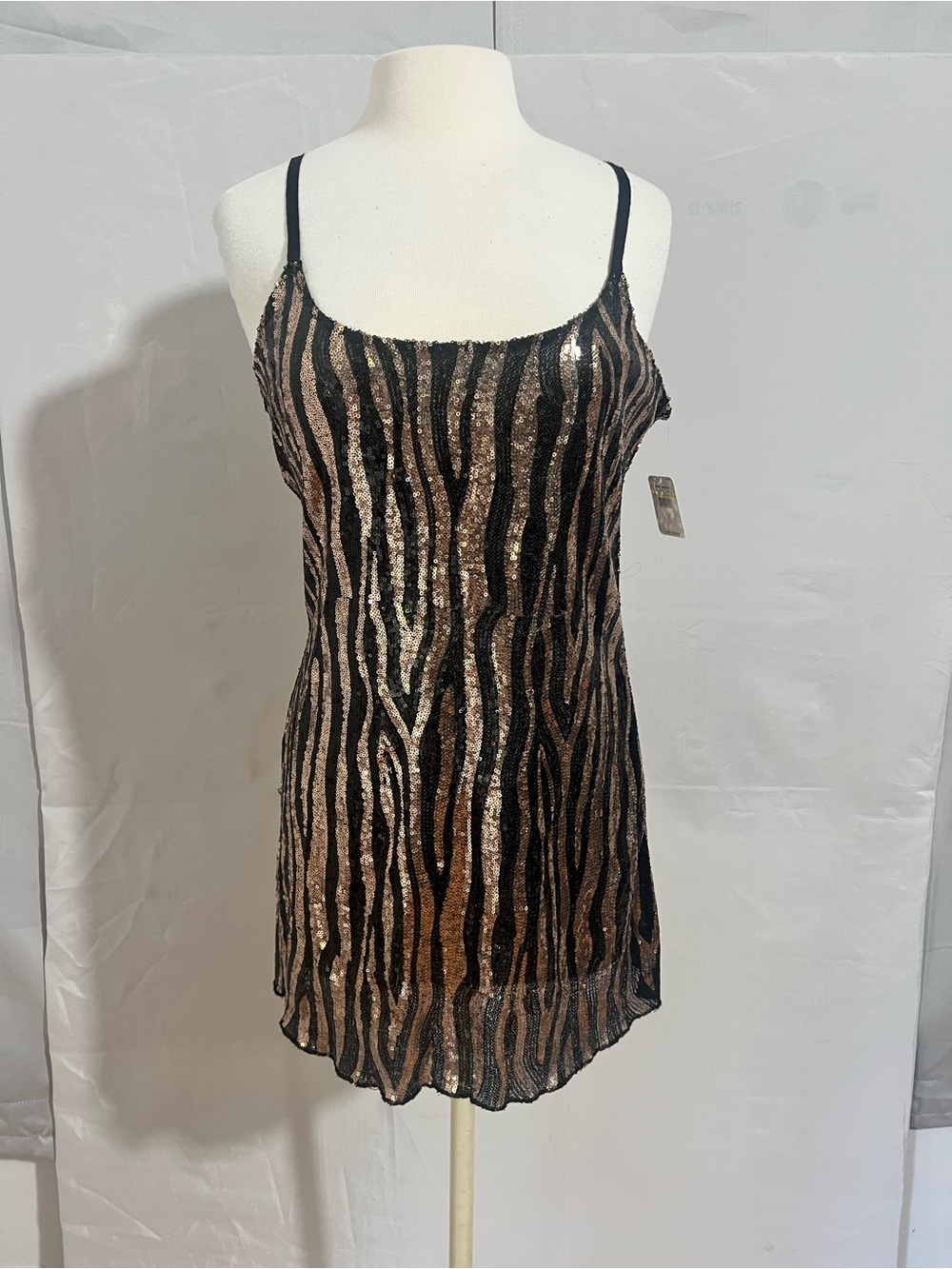 Sequin Zebra-Stripe Slip Camisole in Black and Rose Gold